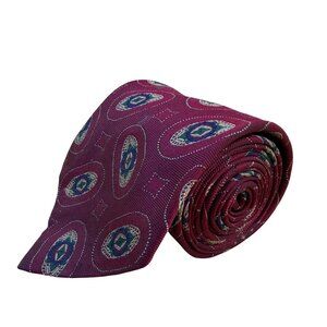 Polo Ralph Lauren Mens Burgundy 100% Silk Patterned Tie Geometric Design